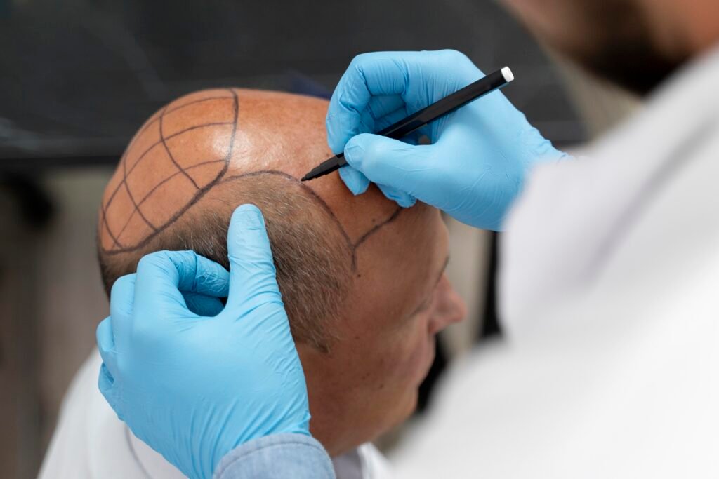 male going through follicular unit extraction process